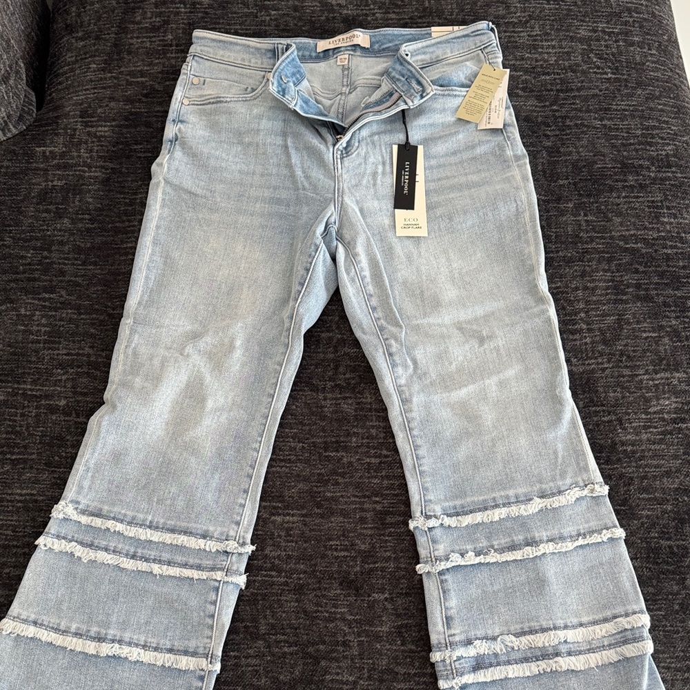 Liverpool Light Blue Frayed Hem Flare Jeans
